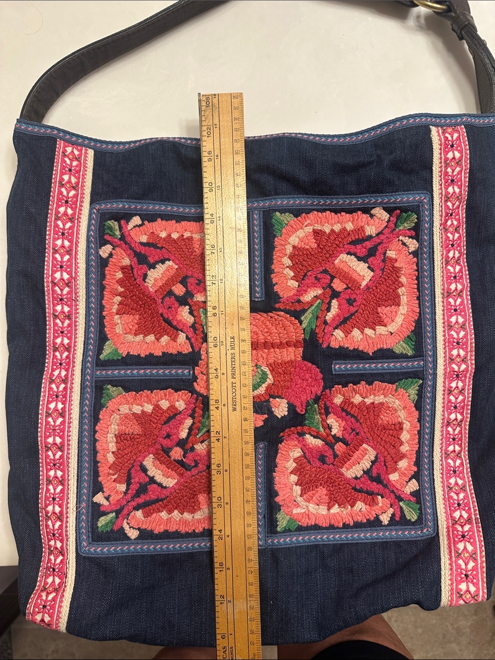 Lucky Brand Navy Canvas Hobo with Pink and Coral Embroidered Floral Panel - Picture 5 of 7